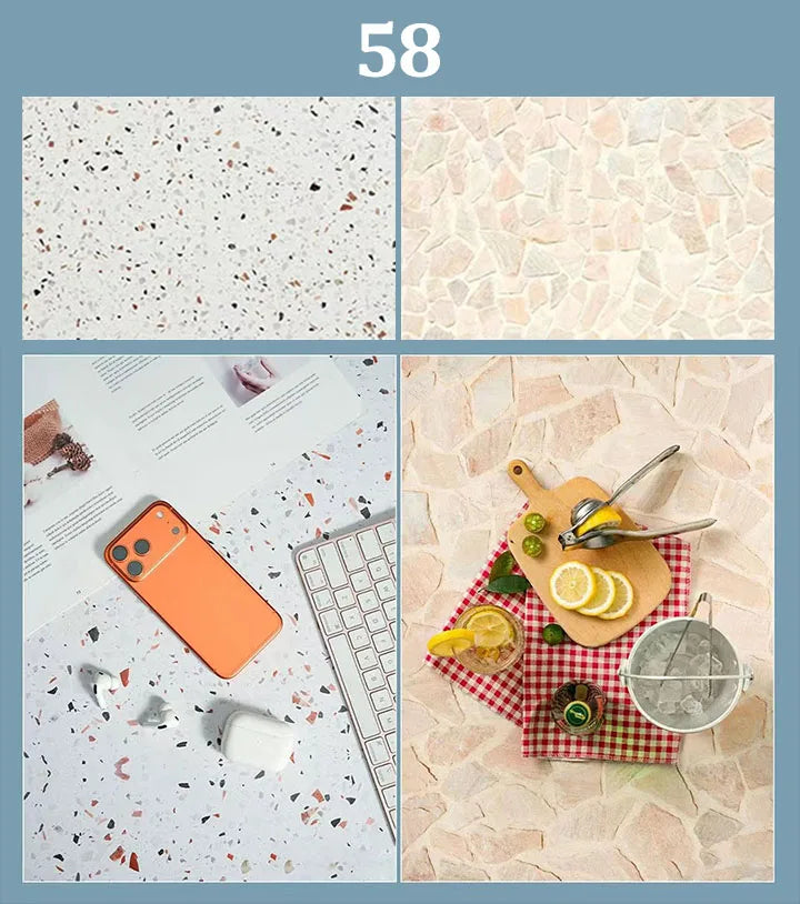 Double-Sided Wood Grain & Marble Photography Backdrop Board 57 × 87 cm – Waterproof Photo Background for Product Photography