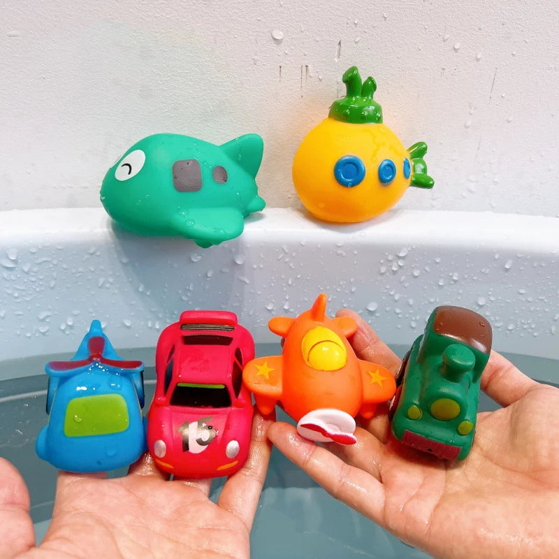 Baby Bath Toys Soft Rubber Floating Car, Boat & Plane Water Squeeze Toys for Toddlers