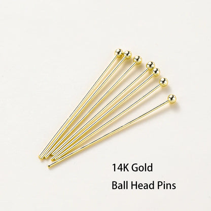 100-Piece 14K & 18K Gold Plated Brass Head Pins Set (16–50mm) – Ball, Flat & Eye Pins for DIY Jewelry Making & Crafts