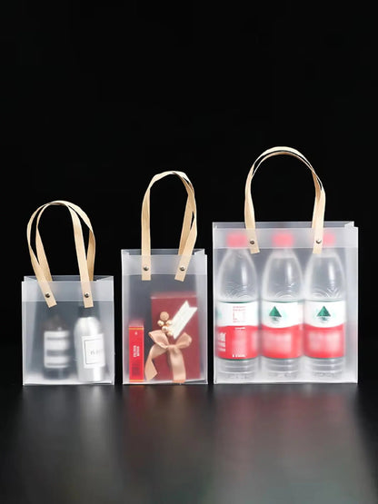 10PCS Frosted Transparent Plastic Gift Bags with Handles for Retail, Gifts, Shopping & Packaging