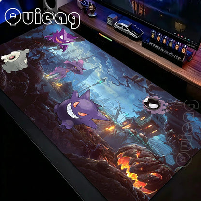 Tapis de souris Gengar Anime Gaming – Grand tapis de bureau Pokémon antidérapant pour ordinateur portable, clavier et configuration PC
