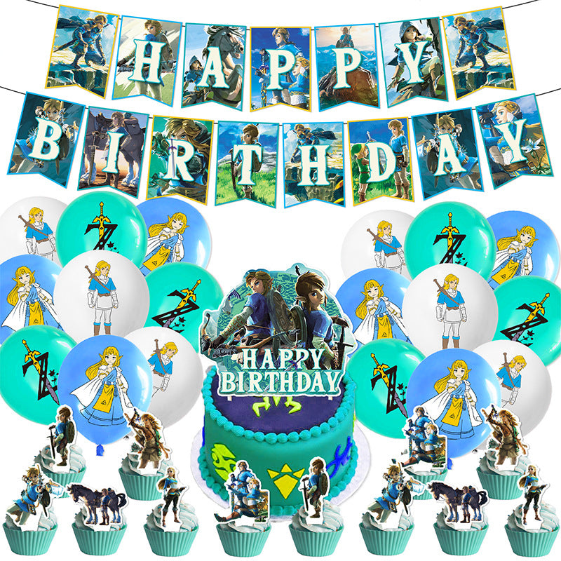 Zelda Tears of the Kingdom Party Decoration Set – Balloons, Flags & Birthday Party Props