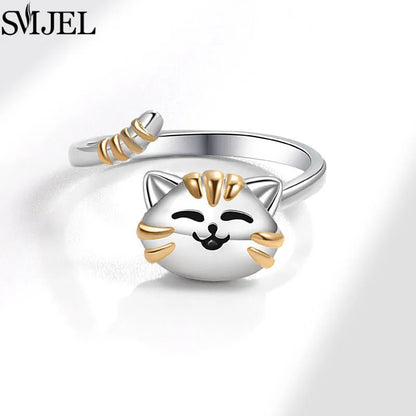 Cherry Blossom Rotating Fidget Spinner Ring – Cute Cat, Bee, Bunny & Butterfly Anti-Anxiety Ring for Women | Adjustable Stress Relief Jewelry