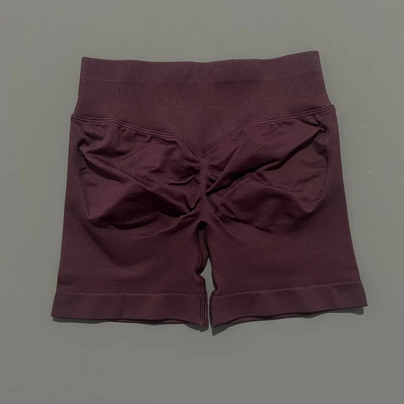 HISTELLO Pantalones cortos de yoga sin costuras de 4.5" para mujer – Pantalones cortos deportivos de talle bajo con efecto fruncido para gimnasio, fitness, correr y ropa deportiva