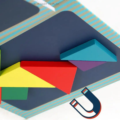 Libro magnético de tangram de madera – Juguete educativo Montessori, rompecabezas portátil para niños, infantes y desarrollo de inteligencia temprana