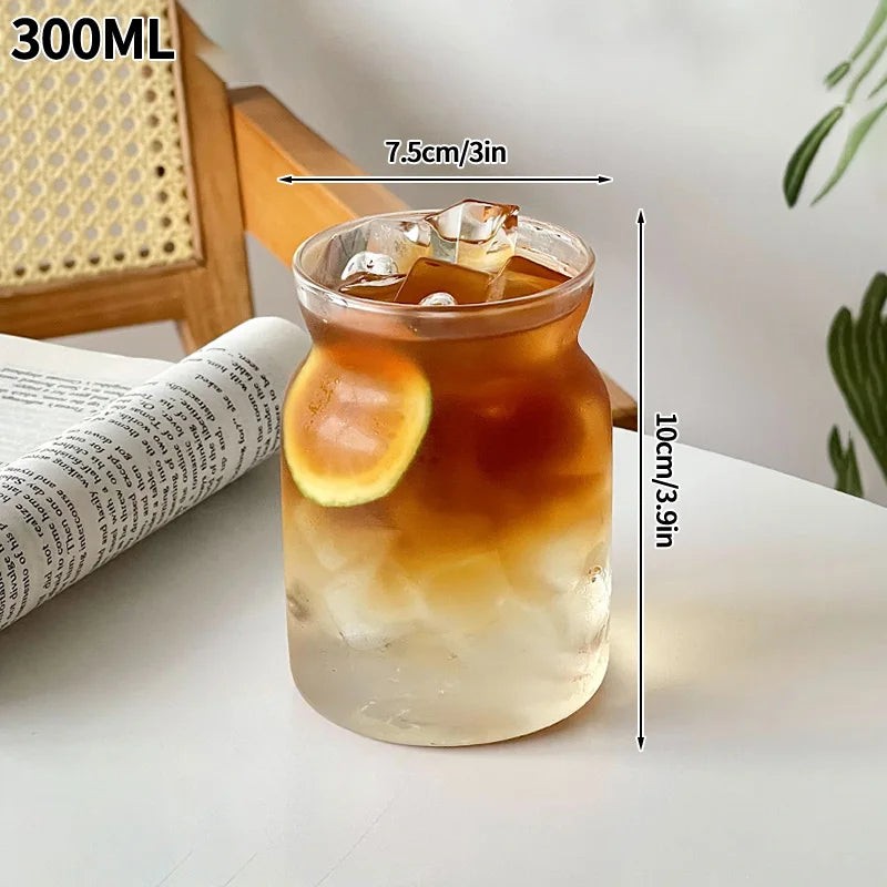 INS Style Transparent Striped Glass Cup, Creative Cold Coffee Mug, Iced Juice and Cocktail Drinking Glass, Elegant Water and Wine Cup, Modern Glass Drinkware