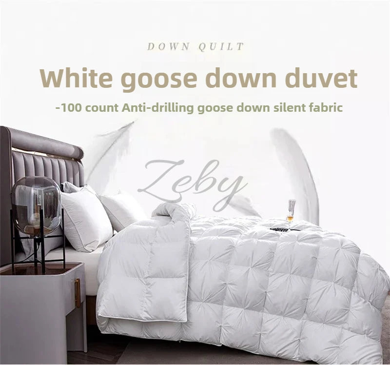 Edredón de lujo 100% plumón de ganso blanco – Duvet ligero y cálido de invierno con diseño plisado