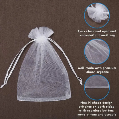 Bolsas de regalo de organza blanca de 20 a 100 unidades – Bolsas de joyería con cordón para recuerdos de boda, regalos de Navidad, empaques de dulces y accesorios para fiestas