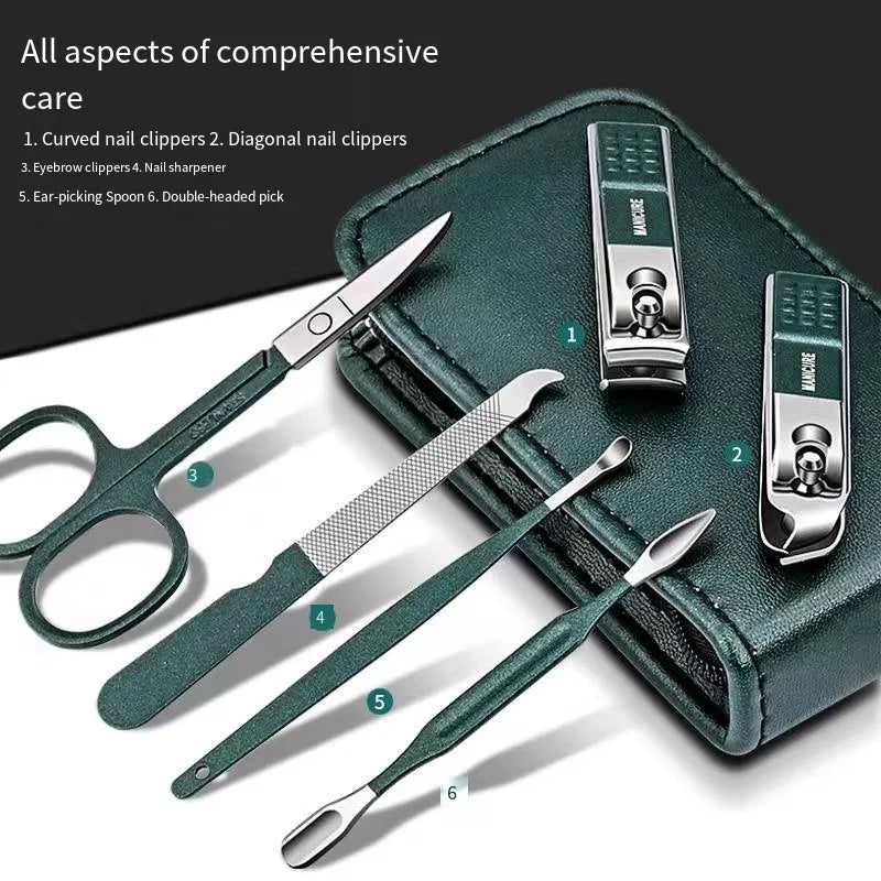 6-Piece Stainless Steel Manicure & Pedicure Set – Portable Nail Clipper & Grooming Kit for Men & Women