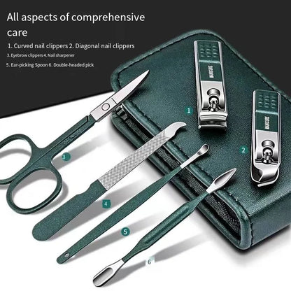 6-Piece Stainless Steel Manicure & Pedicure Set – Portable Nail Clipper & Grooming Kit for Men & Women