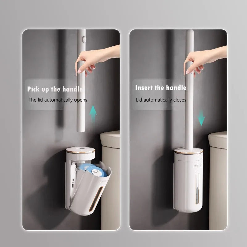 Wall Mounted Disposable Toilet Brush – Replaceable Toilet Cleaning Brush Set, Hygienic WC Scrubber Tool with Bathroom Storage Holder, Modern Bathroom Cleaning Accessory