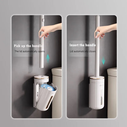 Wall Mounted Disposable Toilet Brush – Replaceable Toilet Cleaning Brush Set, Hygienic WC Scrubber Tool with Bathroom Storage Holder, Modern Bathroom Cleaning Accessory