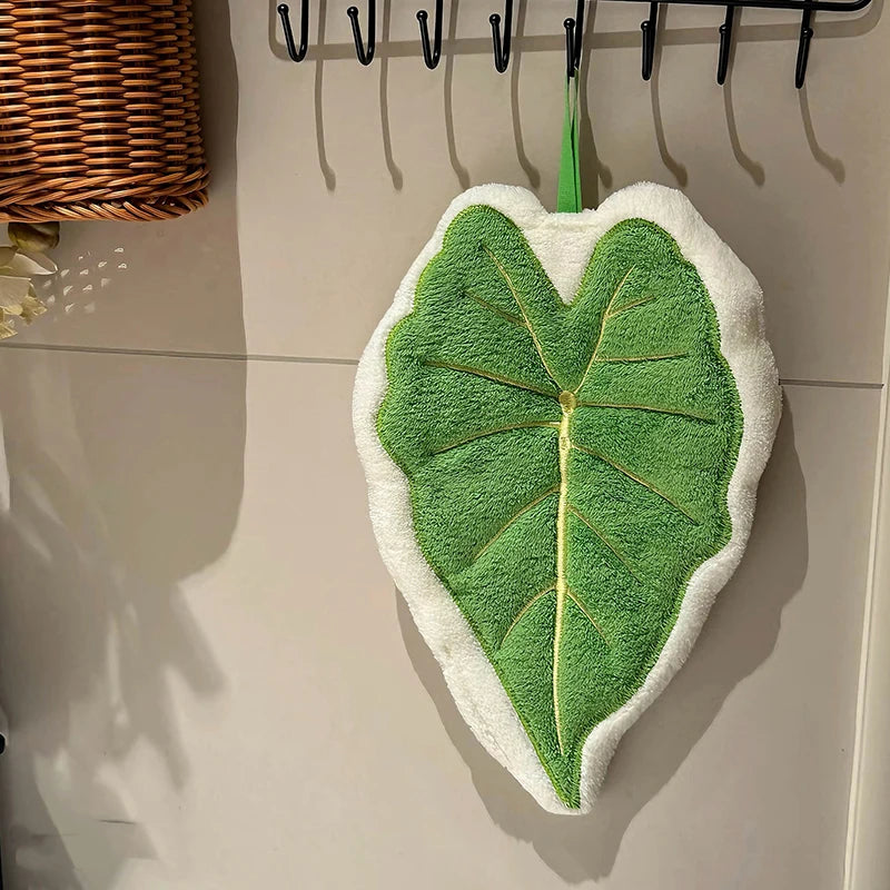 Essuie-mains Feuille – Serviette suspendue douce et absorbante pour la salle de bain et la cuisine, Gant de toilette décoratif, Serviette mouchoir à séchage rapide, Accessoire de nettoyage pour la maison