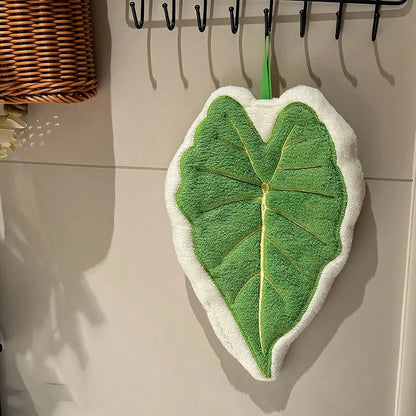 Essuie-mains Feuille – Serviette suspendue douce et absorbante pour la salle de bain et la cuisine, Gant de toilette décoratif, Serviette mouchoir à séchage rapide, Accessoire de nettoyage pour la maison