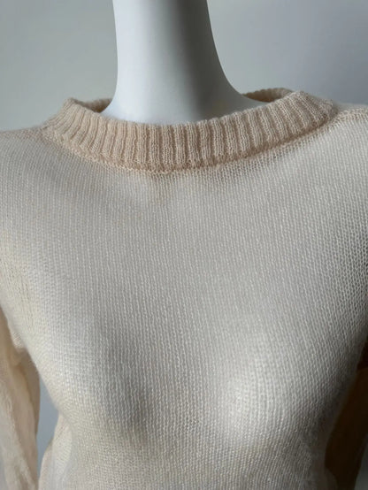 Women’s Classic Mohair Knitted Sweater Top Spring Summer Loose O-Neck Micro Sheer Cool Knit Shirt