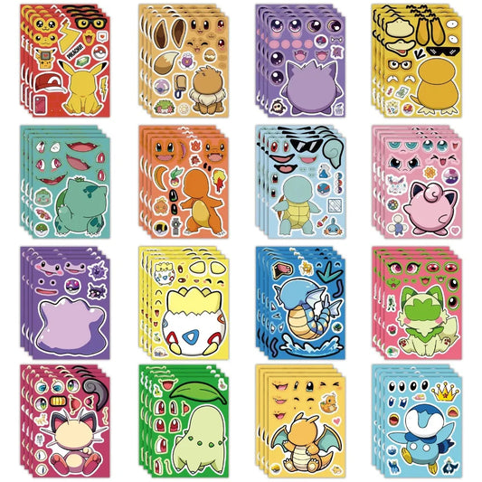 Juego de pegatinas de rompecabezas de Pokémon DIY – Juguetes de dibujos animados de 16/32 piezas para niños (Pikachu y Charizard)