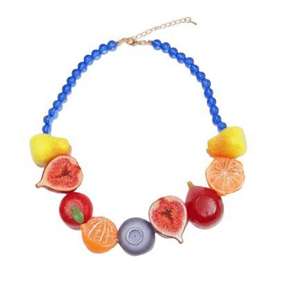 Colorful 3D Fruit Beaded Necklace – Multicolor Exaggerated Chain with Pomegranate, Strawberry & Tomato Designs, Statement Fashion Jewelry