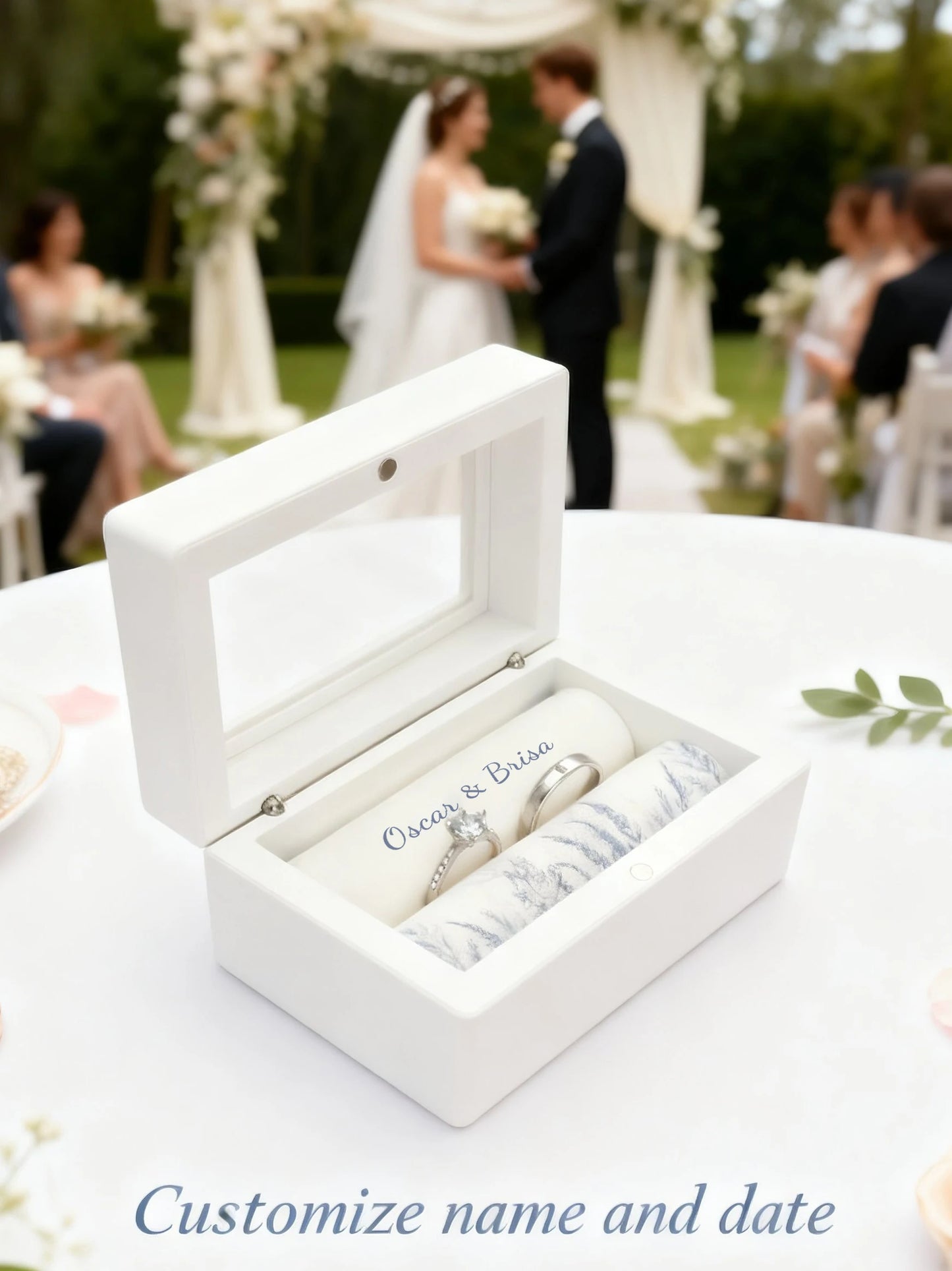 Anillo de Boda Personalizado con Nombre Grabado - Estuche Premium para Anillos para Ceremonia de Boda, Pedida de Mano y Regalos de Compromiso