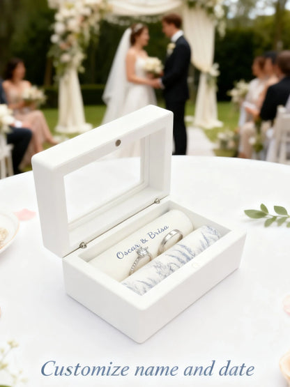 Anillo de Boda Personalizado con Nombre Grabado - Estuche Premium para Anillos para Ceremonia de Boda, Pedida de Mano y Regalos de Compromiso