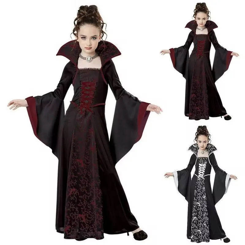 Halloween Witch Vampire Cosplay Costume for Kids Girls – Carnival Dress-Up Party Performance Fancy Dress Outfit