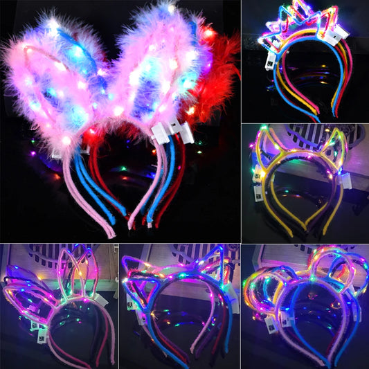 Diadema de orejas de gato y conejo LED con luz – Diadema luminosa para fiestas de cumpleaños, festivales y bodas