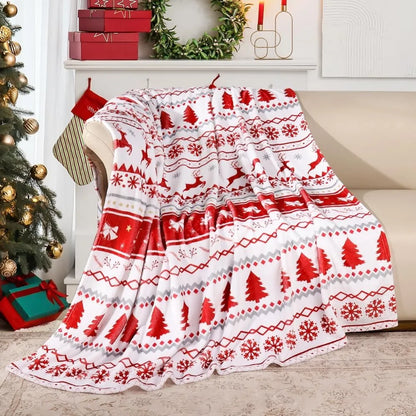 Soft Plush Christmas Blanket – Cute Santa Claus, Pink Christmas Tree & Snowflake Warm Throw Blanket for Couch & Holiday Home Decor