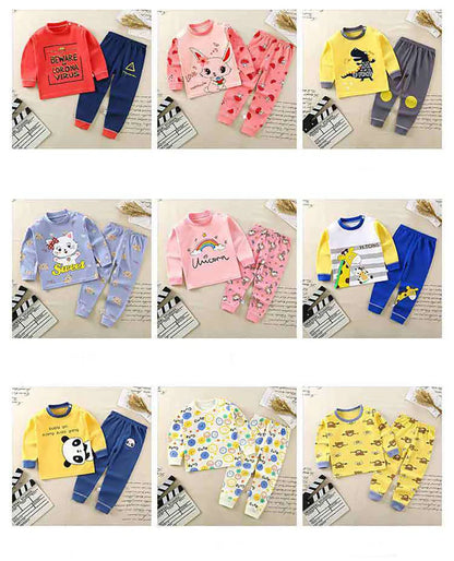 Conjunto de pijama de algodón para niños – Ropa de dormir de dibujos animados de otoño invierno para niños y niñas, conjunto de ropa de descanso suave para niños, ropa de noche acogedora y conjunto para el hogar para un sueño cómodo