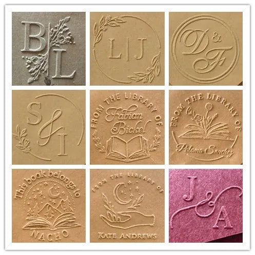 Sello en relieve con iniciales personalizadas - Sello de relieve personalizado para libros y bodas para dirección, biblioteca y marca de regalos | Accesorio de decoración de papel personalizado