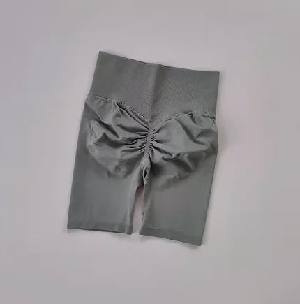 Pantalones cortos de yoga de cintura alta para mujer – Pantalones cortos deportivos fruncidos para realce de glúteos, para correr, gimnasio, fitness y control de abdomen