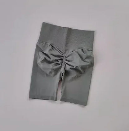 Pantalones cortos de yoga de cintura alta para mujer – Pantalones cortos deportivos fruncidos para realce de glúteos, para correr, gimnasio, fitness y control de abdomen