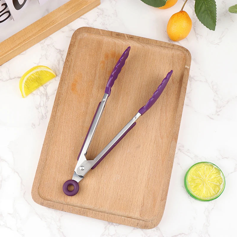 Silicone BBQ Grilling Tongs – Non-Stick Stainless Steel Kitchen Cooking, Salad & Serving Tongs