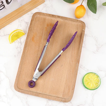 Silicone BBQ Grilling Tongs – Non-Stick Stainless Steel Kitchen Cooking, Salad & Serving Tongs