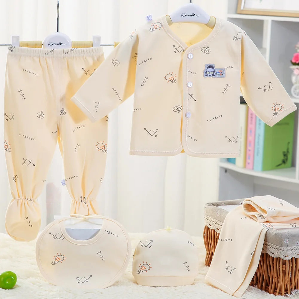 5PCS Baby Hedgehog Clothing Set – Pure Cotton Newborn Underwear Outfit for 0–3 Months Spring & Autumn
