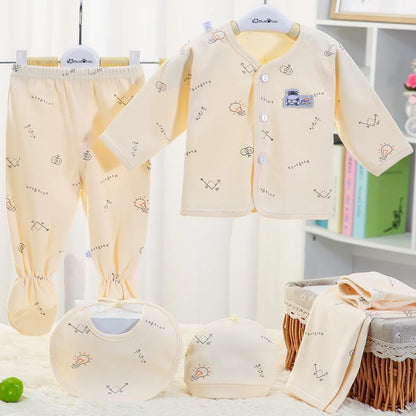 5PCS Baby Hedgehog Clothing Set – Pure Cotton Newborn Underwear Outfit for 0–3 Months Spring & Autumn