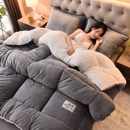Manta de lana de cordero – Edredón de invierno de terciopelo de doble cara engrosado Cálido para cama y dormitorio