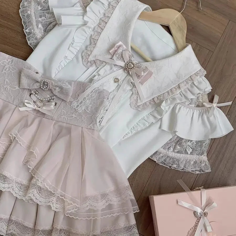 Blusa de mujer de encaje de manga corta estilo lolita japonés 2026, dulce, linda, ajustada, informal, a la moda, para uso diario
