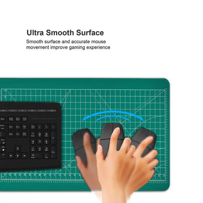 Large Gaming Mouse Pad with Green Grid Cutting Mat Design – Extended Anti-Slip Desk Mat with Stitched Edges for Keyboard, Gaming & Home Office