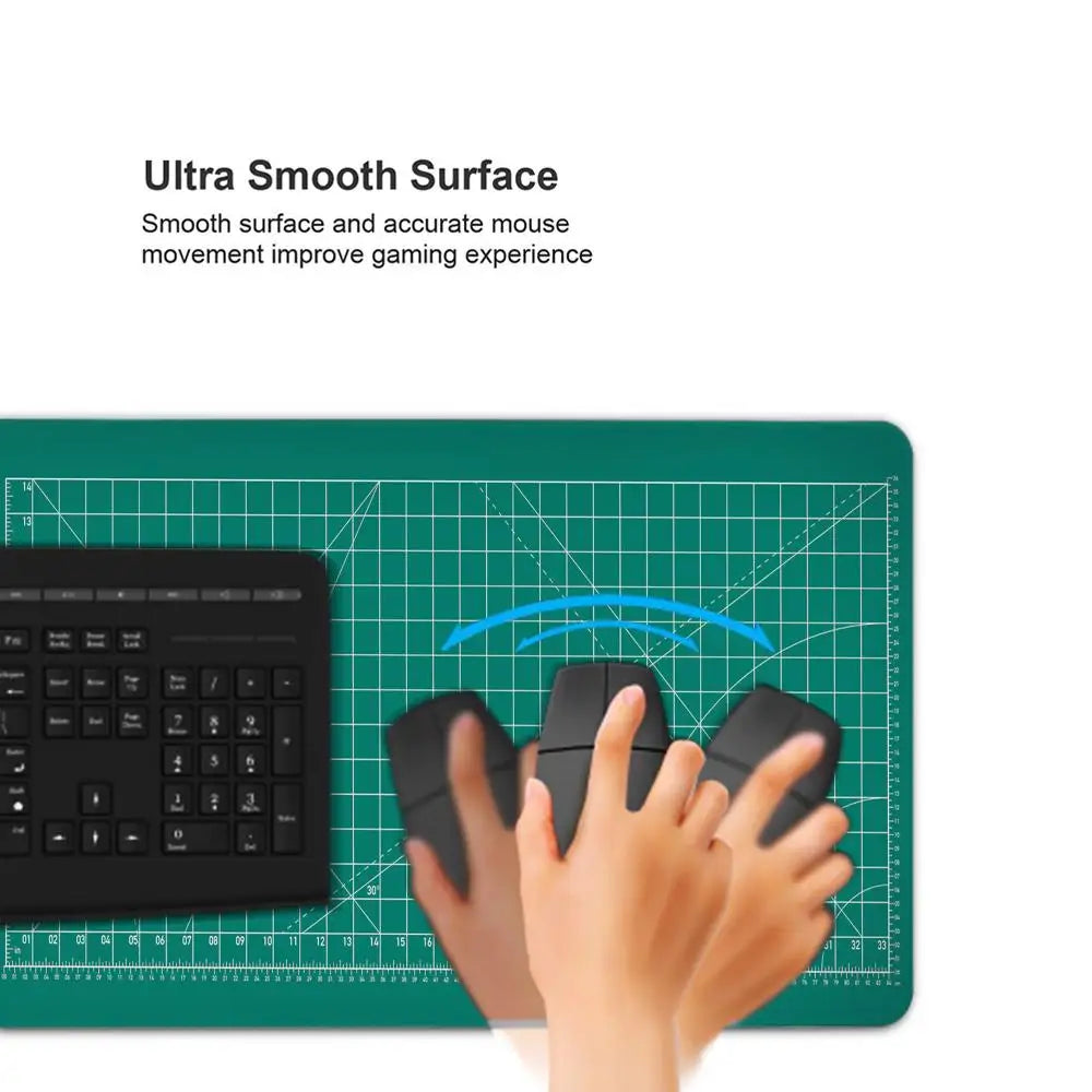 Large Gaming Mouse Pad with Green Grid Cutting Mat Design – Extended Anti-Slip Desk Mat with Stitched Edges for Keyboard, Gaming & Home Office
