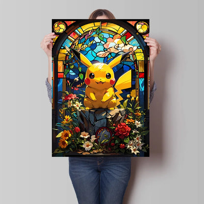 Pokémon Bulbasaur & Pikachu Canvas Wall Art – Bright Garden Themed Cartoon Home Living Room Decor