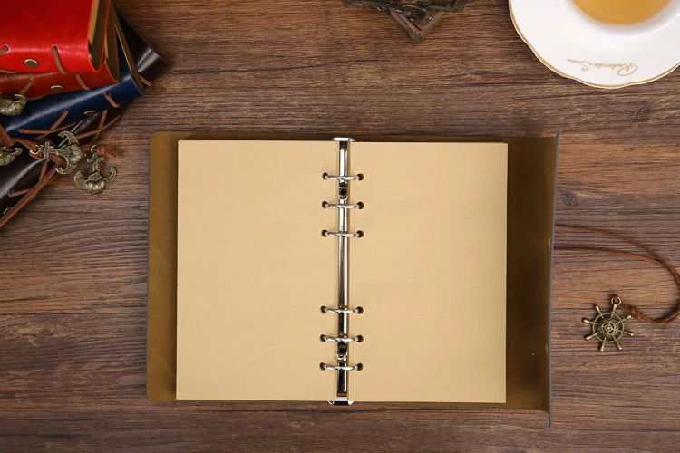 Retro Spiral Leather Notebook – Vintage Pirate Journal with Refillable Pages