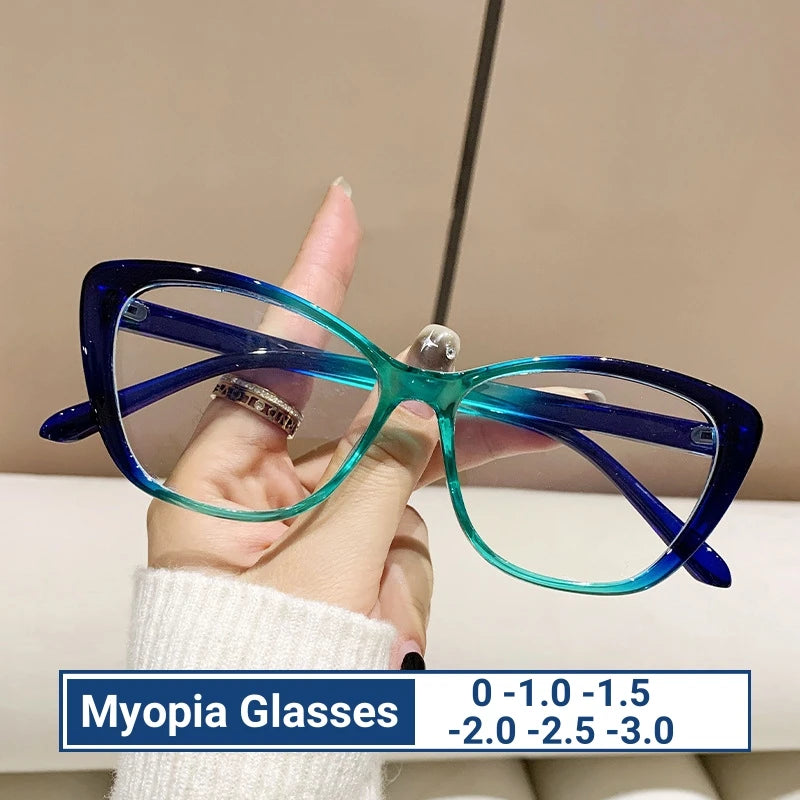 Women's Cat-Eye Myopia Glasses – Ultra-Light Near-Sight Eyewear with Anti-Blue-Light Lenses, Fashion Computer Glasses, -0.00 to -3.00 Diopter