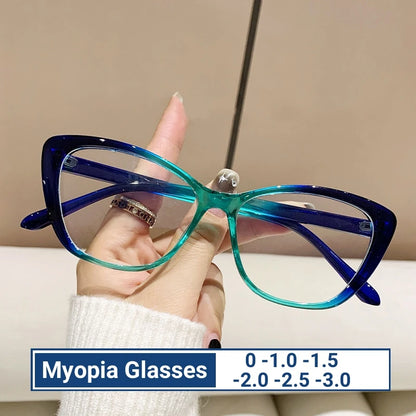 Women's Cat-Eye Myopia Glasses – Ultra-Light Near-Sight Eyewear with Anti-Blue-Light Lenses, Fashion Computer Glasses, -0.00 to -3.00 Diopter