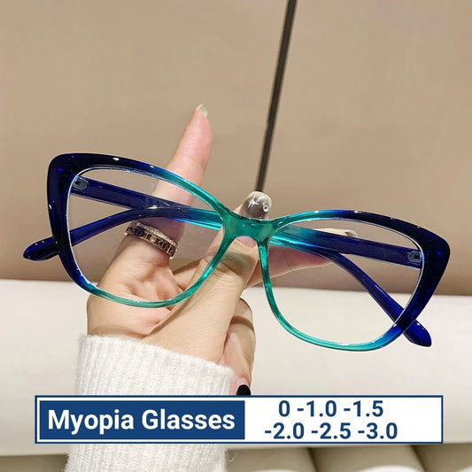 Women's Cat-Eye Myopia Glasses – Ultra-Light Near-Sight Eyewear with Anti-Blue-Light Lenses, Fashion Computer Glasses, -0.00 to -3.00 Diopter