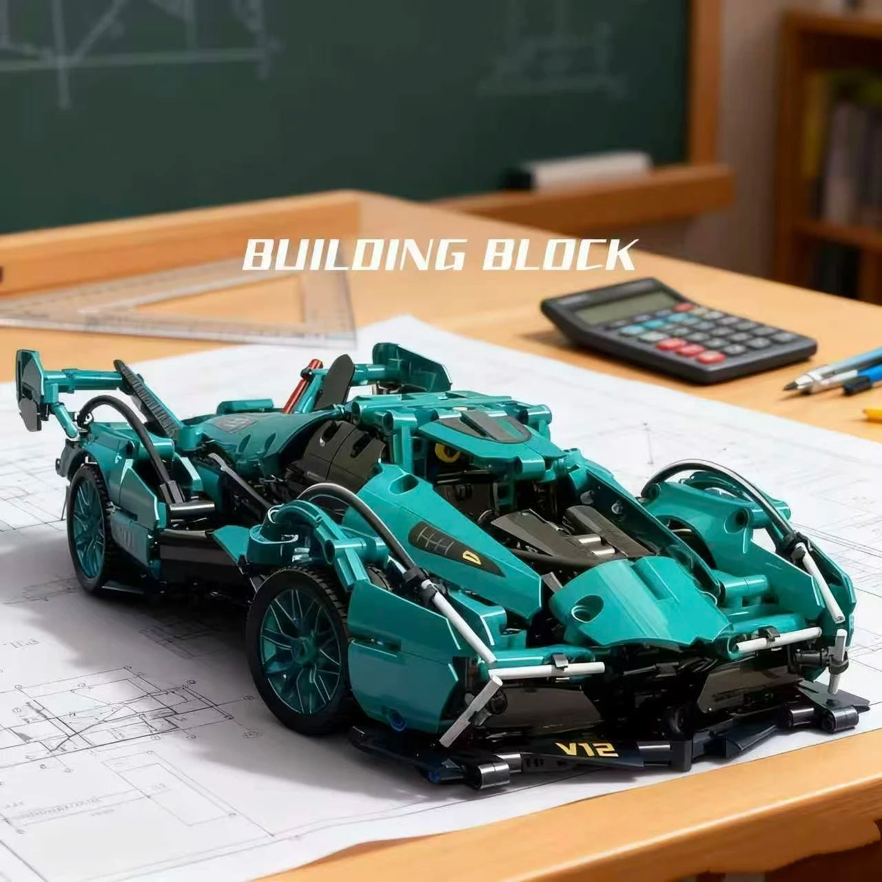 Cool Blue Racing Car Building Block Set – Stylish Model Car Construction Kit & Home Decoration Ornament, Christmas, Halloween & Birthday Gift