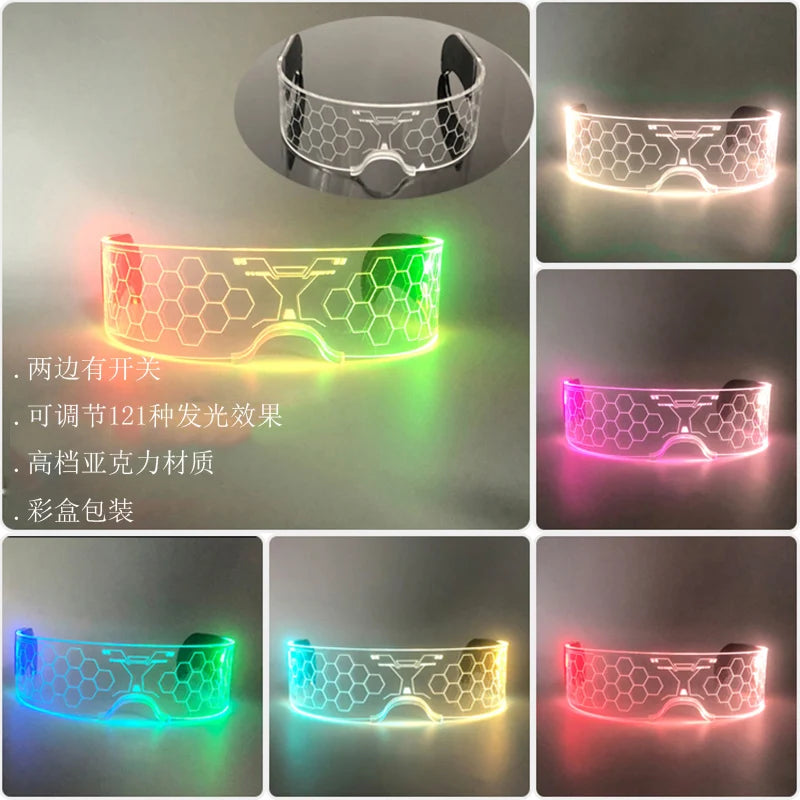LED Luminous Party Glasses – Futuristic Rainbow Space & Robot Rave Goggles with Star Lights for Concerts, DJ Events, Masquerade & Y2K Parties