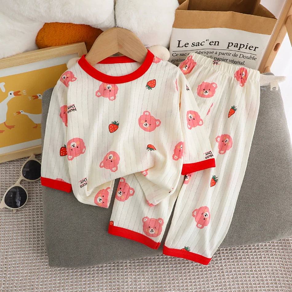Conjunto de Pijama de Algodón para Niños – Pijama de Manga Larga y Pantalones para Verano en Casa y Habitaciones con Aire Acondicionado