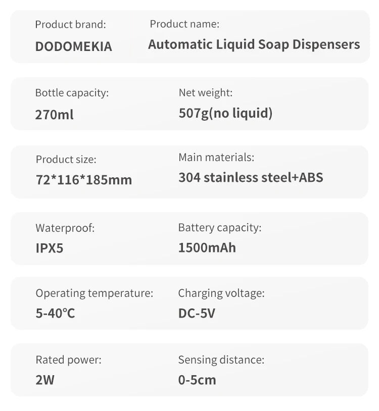 270ml Automatic Touchless Soap Dispenser – Smart Infrared Sensor Liquid Soap Dispenser with 304 Stainless Steel for Kitchen & Bathroom