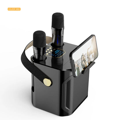 High-Power Portable Karaoke Bluetooth Speaker – 360° Stereo Surround Sound Waterproof Boombox with Wireless Subwoofer & 2 Microphones