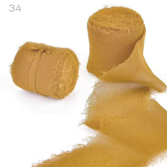 Ruban de soie en mousseline effilochée de 5 m – Ruban fait main déchiré pour bouquet de mariage et emballage cadeau