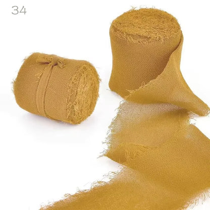 Ruban de soie en mousseline effilochée de 5 m – Ruban fait main déchiré pour bouquet de mariage et emballage cadeau